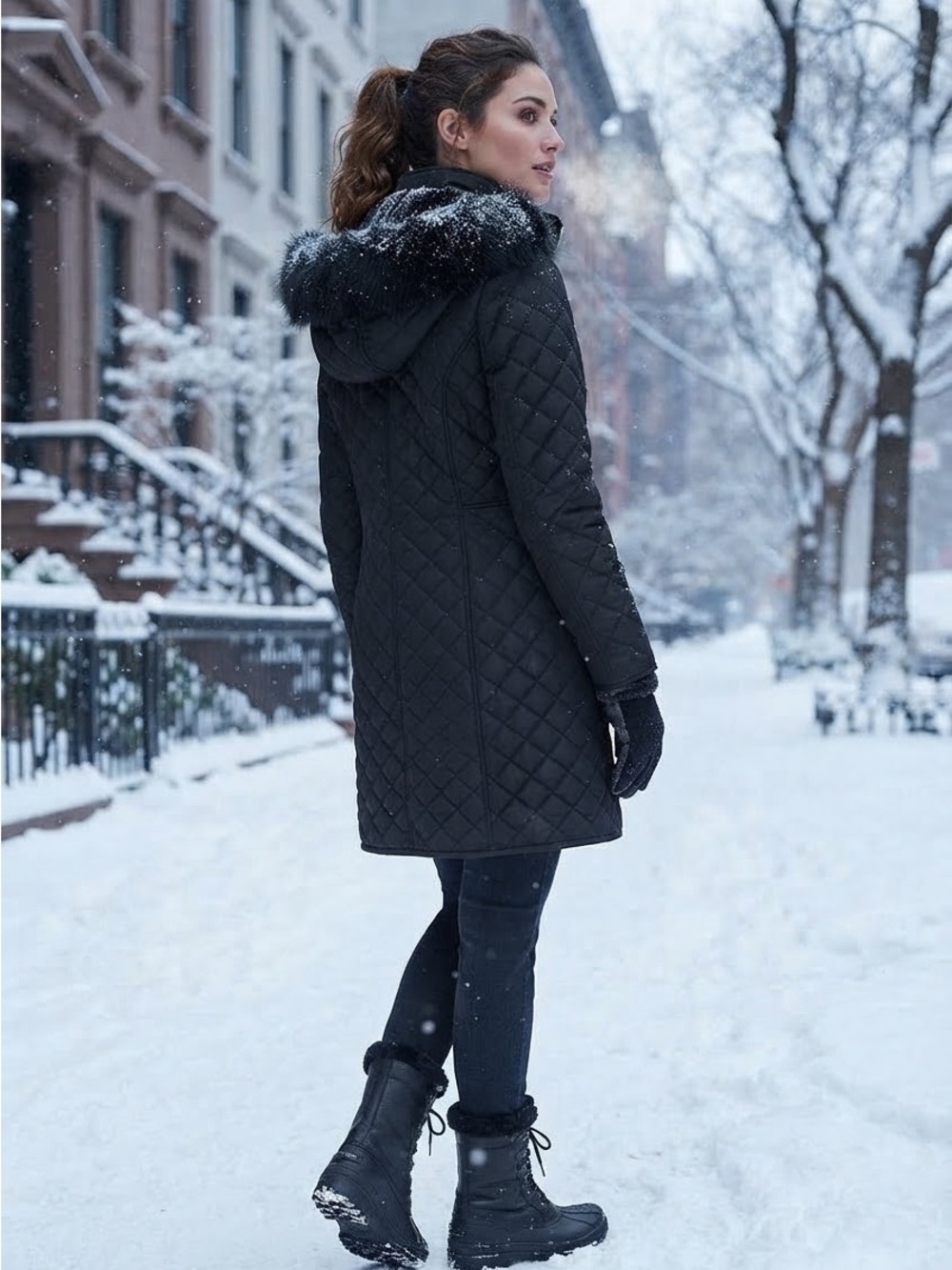 Ivanka Trump Black Quilted Coat with Faux Fur Hood 🔥